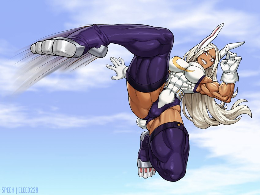 abs action_pose biceps breasts camel_toe clothing female gloves hair handwear legwear leotard muscular muscular_female muscular_humanoid pose quads solo tan_body tan_skin teeth thigh_highs white_hair sefuart my_hero_academia rumi_usagiyama animal_humanoid humanoid lagomorph lagomorph_humanoid leporid_humanoid mammal mammal_humanoid rabbit_humanoid 2021 4:3 hi_res