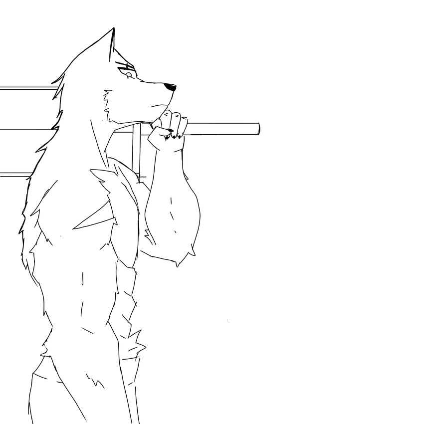 abs anthro clothed clothing eye_scar facial_scar looking_at_viewer male melee_weapon muscular muscular_male pants_only scar side_view simple_background solo sword topless weapon white_background 1:1 absurd_res hi_res monochrome