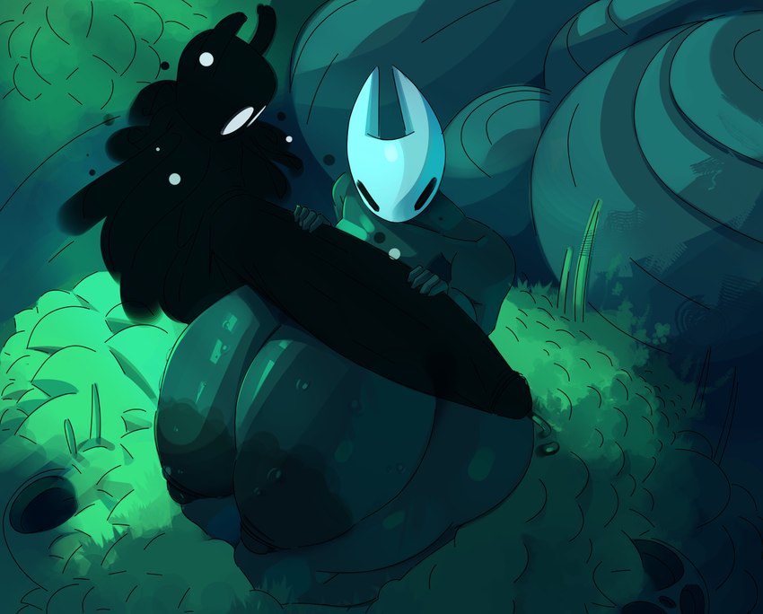 big_breasts big_penis black_body black_eyes breasts detailed_background duo empty_eyes erection female genitals huge_breasts huge_penis larger_female male male/female mouthless nipples nude penis size_difference smaller_male thick_thighs white_eyes veskorart hollow_knight team_cherry hornet_(hollow_knight) shade_(hollow_knight) arthropod shadow_creature 2023 absurd_res hi_res incest_(lore)