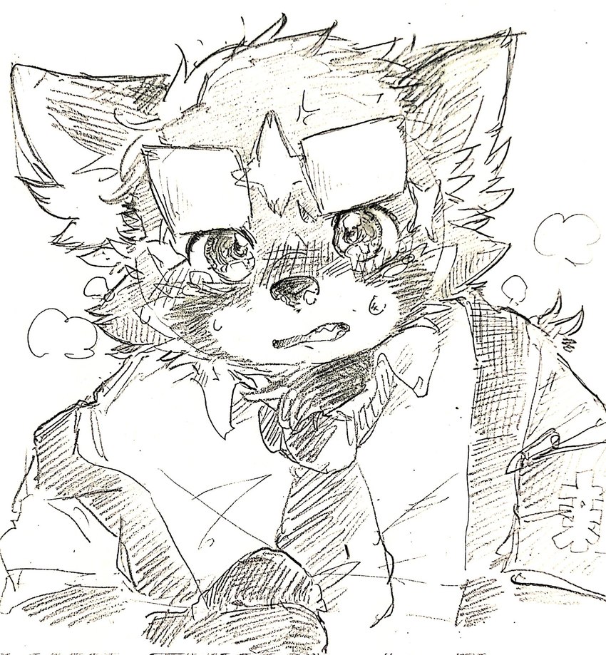 anthro blush bodily_fluids male necktie slightly_chubby solo suspenders tears young zimsanada2 lifewonders tokyo_afterschool_summoners zhurong_(tas) ailurid mammal red_panda hi_res sketch