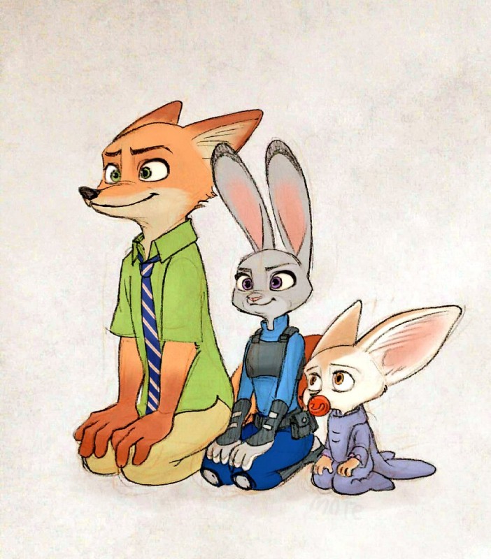 anthro clothed clothing duo female fully_clothed fur male orange_body orange_fur mortic_ox disney zootopia finnick_(zootopia) judy_hopps nick_wilde canid canine fennec_fox fox lagomorph leporid mammal rabbit red_fox true_fox 2018