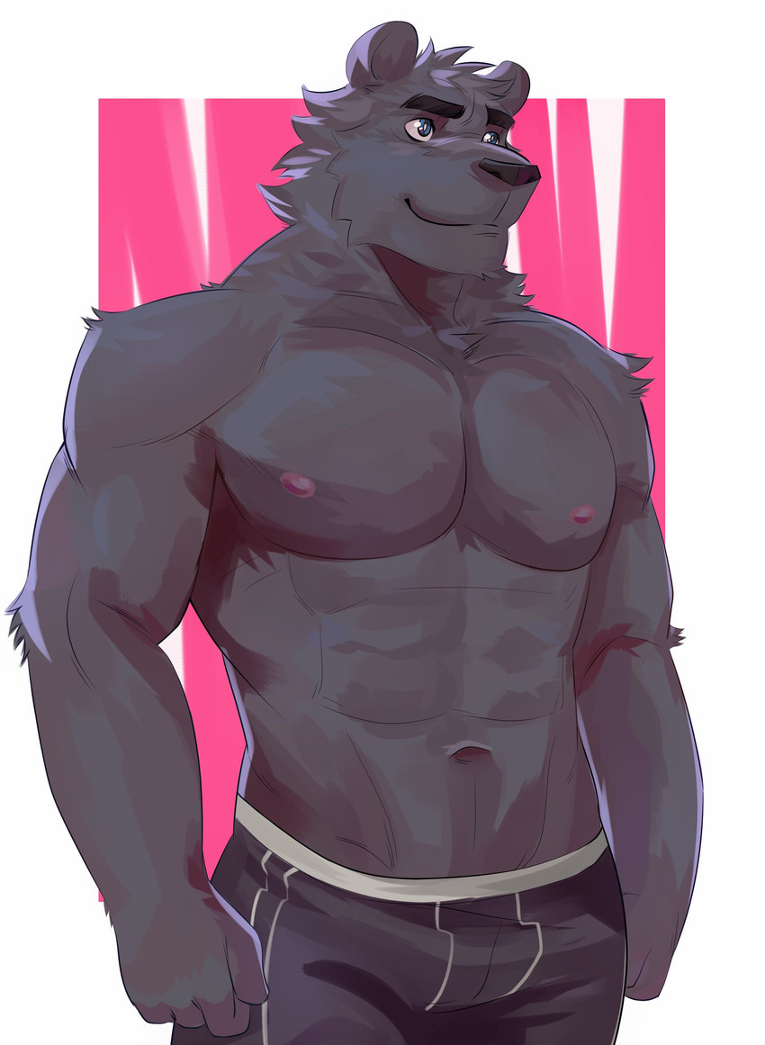 abs anthro black_body black_fur bottomwear clothing fur male muscular muscular_anthro muscular_male simple_background solo underwear naikuma felid mammal pantherine 2020 absurd_res hi_res