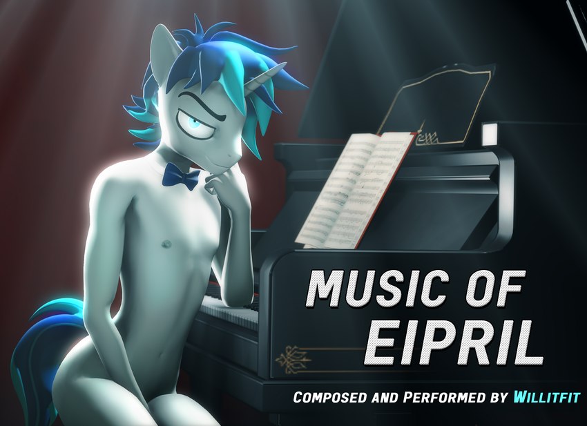 album anthro anthrofied blue_hair bow_tie composer emo_haircut eyeliner femboy hair inviting keyboard_instrument makeup male midriff music musical_instrument nude piano playing_music playing_piano pose slim small_waist smile smiling_at_viewer solo willitfit friendship_is_magic hasbro my_little_pony equid equine horse mammal pony 3d_(artwork) album_cover cover digital_media_(artwork) hi_res pinup