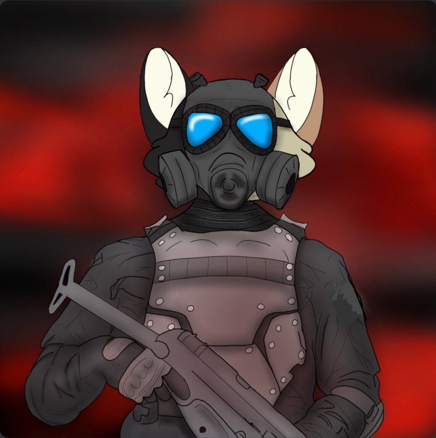 anthro gas_mask gun male mask military ranged_weapon soldier solo warrior weapon hawtlava domestic_cat felid feline felis mammal hi_res