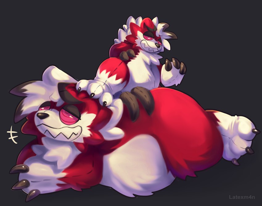 after_transformation anthro duo male male/male paws plushie plushie_transformation size_difference size_transformation step_pose stepped_on stitch_(sewing) transformation latexm4n nintendo pokemon generation_7_pokemon lycanroc pokemon_(species) absurd_res hi_res