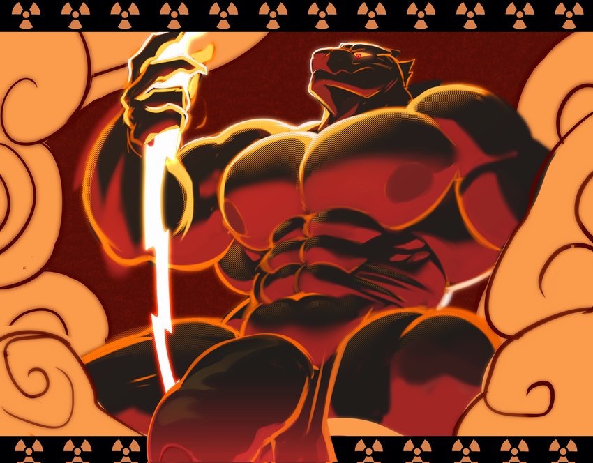 abs anthro anthrofied balls barazoku biceps big_balls big_pecs big_penis claws cloud detailed_background electricity electricity_manipulation elemental_manipulation flaccid foreskin genitals glowing glowing_eyes humanoid_genitalia humanoid_penis lightning_bolt looking_down male manly muscular muscular_anthro muscular_male nipples non-mammal_balls non-mammal_nipples nude nude_anthro nude_male partially_retracted_foreskin pecs penis red_background red_eyes saggy_balls simple_background solo spikes spikes_(anatomy) manyu disney disney's_hercules godzilla_(series) toho zeuszilla godzilla zeus_(disney) kaiju lizard reptile scalie 2024 absurd_res hi_res portrait three-quarter_portrait