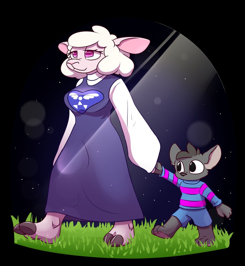 frisk, jim the lamb, toriel, and wolf (undertale (series) and etc) created by twtr