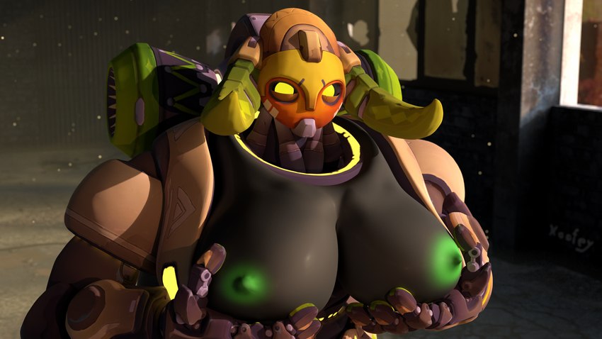 abandoned areola breasts clothing female holding_breast light machine nipples pose public smile solo undressing warehouse bot koofey blizzard_entertainment overwatch orisa_(overwatch) humanoid omnic robot 16:9 3d_(artwork) 4k absurd_res blender_(artwork) digital_media_(artwork) hi_res widescreen