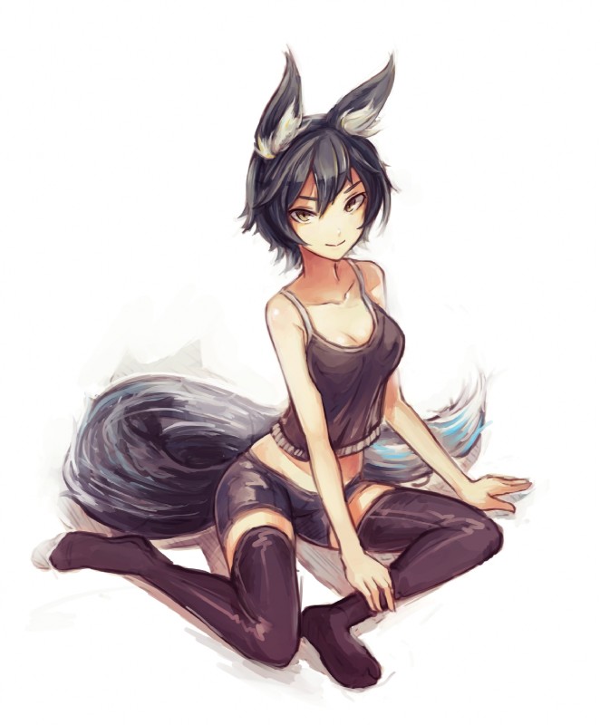 absolute_territory black_camisole black_clothing black_hair black_panties black_underwear bottomwear boy_shorts breasts camisole cleavage clothed clothing colored_edge_camisole female hair legwear looking_at_viewer panties short_camisole short_hair sitting smile solo tail thigh_highs underwear yellow_eyes doomfest nanashi_(shirogane_usagi) animal_humanoid canid canid_humanoid canine canine_humanoid canis humanoid mammal mammal_humanoid wolf wolf_humanoid hi_res sketch