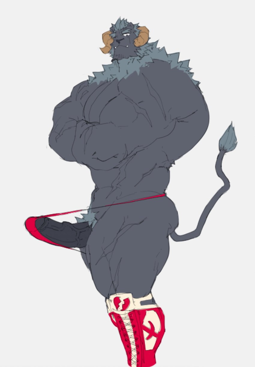 anthro balls blue_body blue_fur blue_hair clothing erection fur genitals hair male muscular muscular_male pecs penis pubes solo tenting thong underwear phosbara lifewonders tokyo_afterschool_summoners krampus_(tas) demon felid lion mammal pantherine hi_res