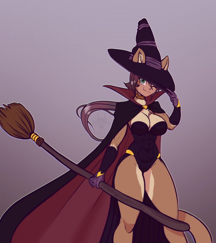 anthro big_breasts breasts broom cape cleaning_tool cleavage clothed clothing female gradient_background green_eyes hair hat headgear headwear holding_object long_hair looking_at_viewer magic_user one_eye_closed simple_background smile solo wink witch witch_hat scorpdk carry_(scorpdk) domestic_cat felid feline felis mammal 2016 absurd_res hi_res