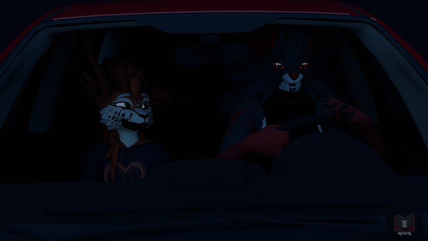 chat driving duo female looking_at_another love male male/female night romantic romantic_couple sitting smile smiling_at_another smiling_at_partner talking_to_another talking_to_partner rook_douglas rook_serval_(rook_douglas) vincent_melle felid hybrid mammal 16:9 4k absurd_res hi_res widescreen