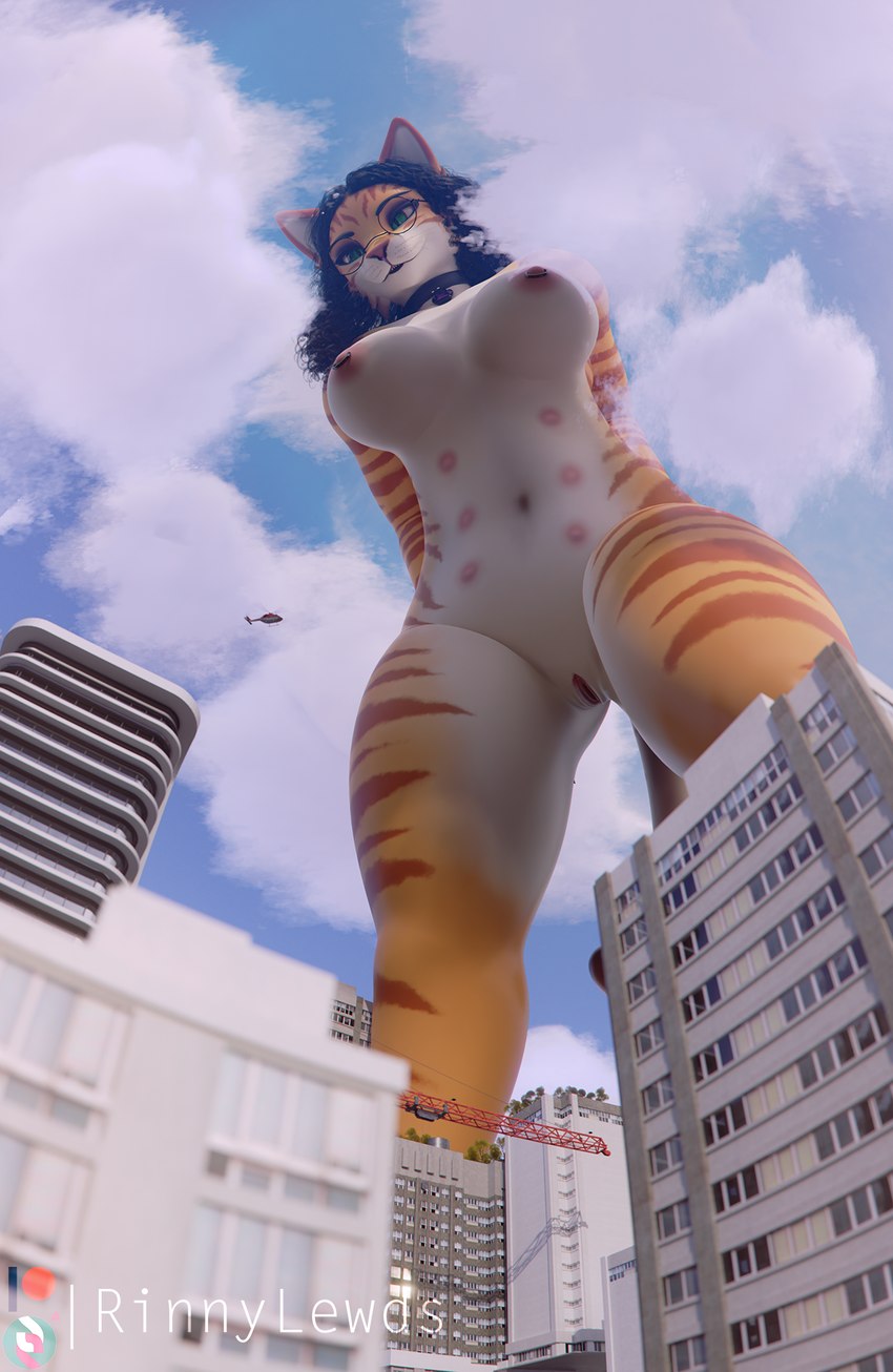 aircraft anthro black_hair breasts city cloud collar eyewear facial_piercing female fur genitals glasses green_eyes hair helicopter macro mostly_nude multi_nipple nipples nose_piercing orange_body orange_fur piercing pussy sky vehicle rinny rinny_(character) domestic_cat felid feline felis mammal tabby_cat 2023 3d_(artwork) blender_(artwork) digital_media_(artwork) hi_res