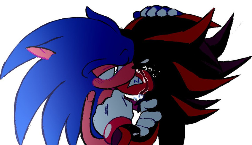 anthro black_body black_fur blue_body blue_fur bodily_fluids clenched_teeth clothing comforting crying duo fur gloves green_eyes hand_on_head handwear male male/male narrowed_eyes red_body red_fur simple_background standing tears teeth white_background white_clothing white_gloves white_handwear marcus_larry sega sonic_the_hedgehog_(series) shadow_the_hedgehog sonic_the_hedgehog eulipotyphlan hedgehog mammal 2020 digital_media_(artwork)