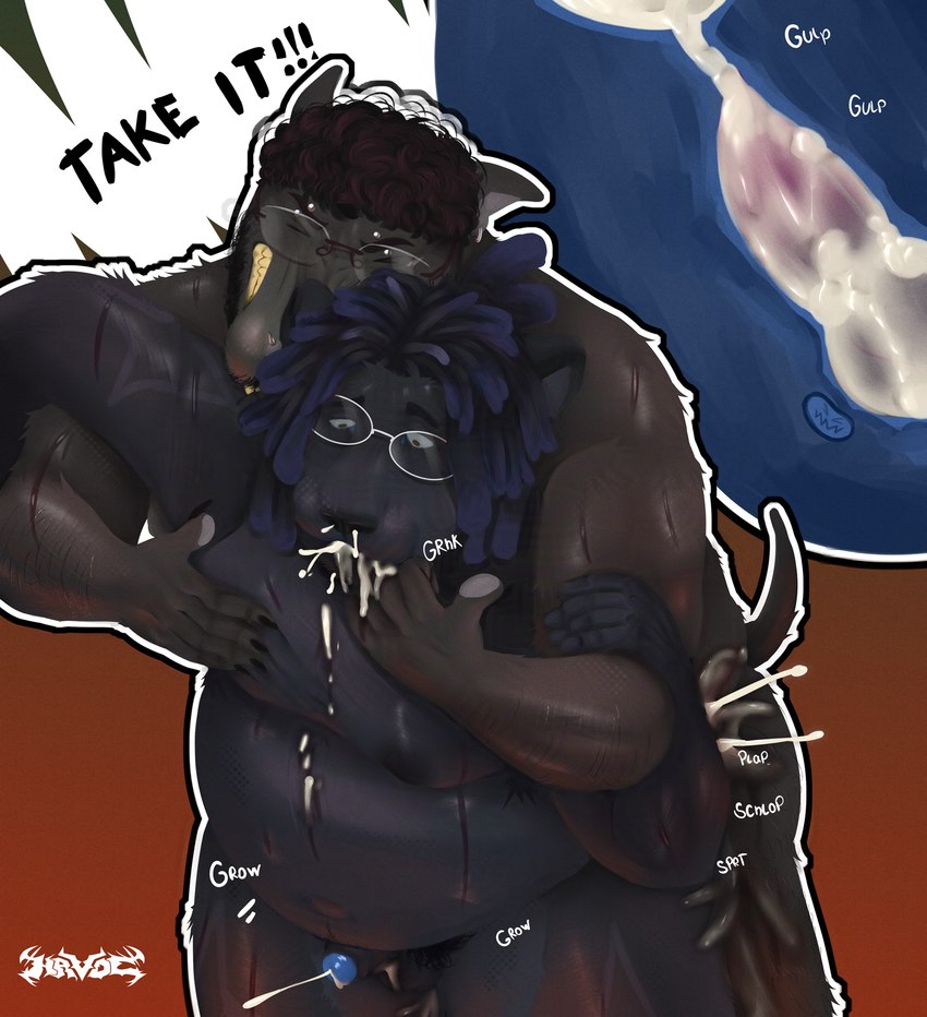 anal anal_penetration animal_genitalia anthro bite bodily_fluids canine_genitalia cum cum_from_mouth cum_from_nose cum_in_ass cum_in_mouth cum_in_nose cum_inflation cum_inside cum_through dreadlocks duo erection excessive_cum excessive_genital_fluids eyewear foreskin genital_fluids genitals glasses hairy humanoid_genitalia inflation internal internal_anal knot male male/male multiple_piercings nipples nude onomatopoeia overweight penetration penile penile_penetration penis penis_in_ass piercing prostate pubes scratching sex shoulder_bite slightly_chubby slightly_chubby_anthro sound_effects speech_bubble text wearing_glasses havhavoc havoc_(havhavoc) kyah_(cubkyah) american_pit_bull_terrier canid canine canis domestic_dog felid hunting_dog lion mammal pantherine pit_bull terrier english_text hi_res