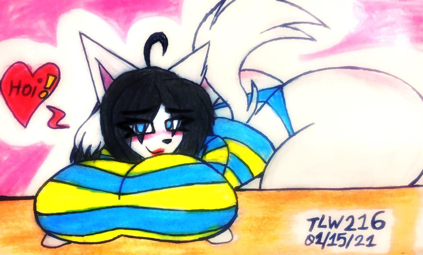 anthro big_breasts breasts clothed clothing female hair huge_breasts solo white_body theloanwanderer216 undertale undertale_(series) temmie_(undertale) canid canine felid feline mammal tem