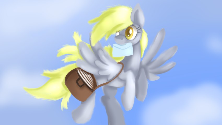 blonde_hair delivery_(commerce) feathered_wings feathers female feral flying grey_body grey_feathers grey_wings hair hooves letter mailbag object_in_mouth postal_delivery solo wings yellow_eyes jbond friendship_is_magic hasbro my_little_pony mythology derpy_hooves_(mlp) equid equine mammal mythological_creature mythological_equine pegasus 16:9 hi_res widescreen