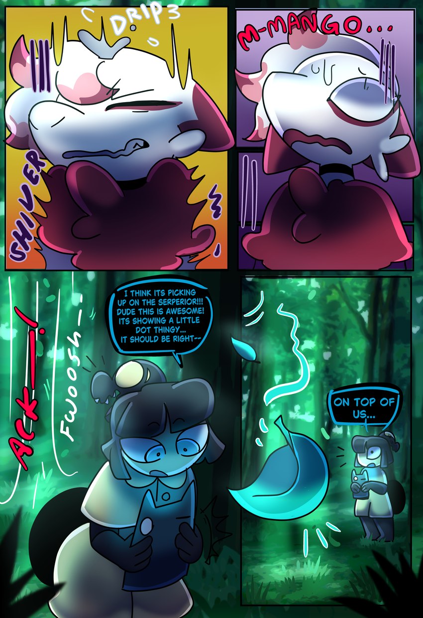 anthro bodily_fluids choker clothed clothing duo electronics forest forest_background hair jewelry male male/male nature nature_background necklace plant solo tablet tablet_computer tail teeth text topwear tree halfpricesouls nintendo pokemon mango_(halfpricesouls) zoro_(halfpricesouls) generation_3_pokemon generation_5_pokemon generation_8_pokemon hisuian_form hisuian_zoroark humanoid mammal mawile pokemon_(species) regional_form_(pokemon) zoroark absurd_res comic digital_media_(artwork) english_text hi_res