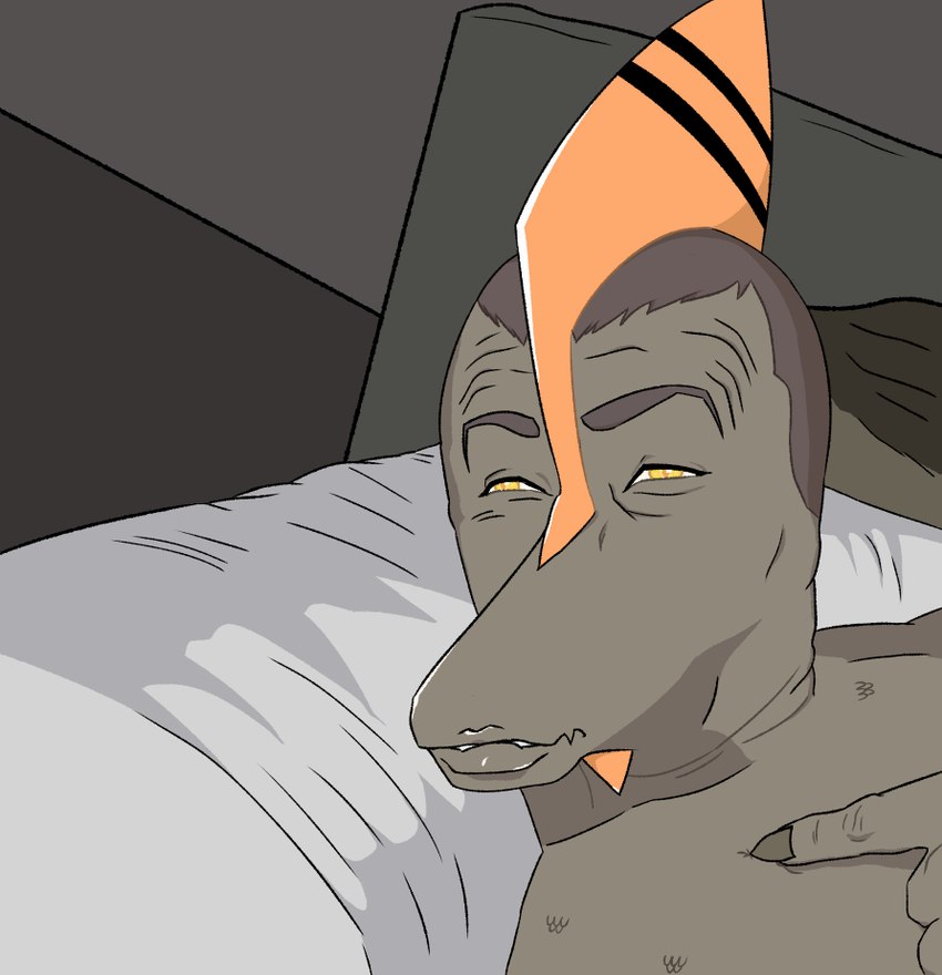 anthro bed brown_body brown_hair brown_scales claws detailed_background finger_claws fingers furniture hair head_crest inside male on_bed scales short_hair snout solo yellow_eyes milesmiles cavemanon_studios goodbye_volcano_high limmy snoot_game naser_(gvh) dinosaur prehistoric_species pterodactylus pterosaur reptile scalie 2024 digital_drawing_(artwork) digital_media_(artwork) meme