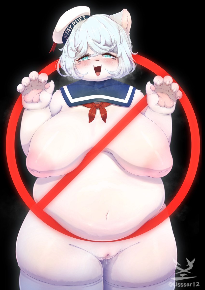 5_fingers anthro areola asian_clothing bedroom_eyes belly big_breasts biped blush blush_lines bodily_fluids breasts claws clothing cute_fangs east_asian_clothing fangs female fingers fur genital_fluids genitals green_eyes hair huge_breasts innie_pussy inverted_nipples japanese_clothing japanese_school_uniform kemono legwear logo mostly_nude_anthro mostly_nude_female narrowed_eyes navel nipple_dip nipples overweight overweight_anthro overweight_female pawpads paws pink_areola pink_nipples puffy_areola puffy_nipples pussy sailor_collar sailor_hat school_uniform seductive serafuku solo teeth thick_thighs thigh_highs uniform vaginal_fluids white_body white_clothing white_fur white_hair white_legwear white_thigh_highs usssar12 bear mammal 2024 artist_logo artist_name hi_res