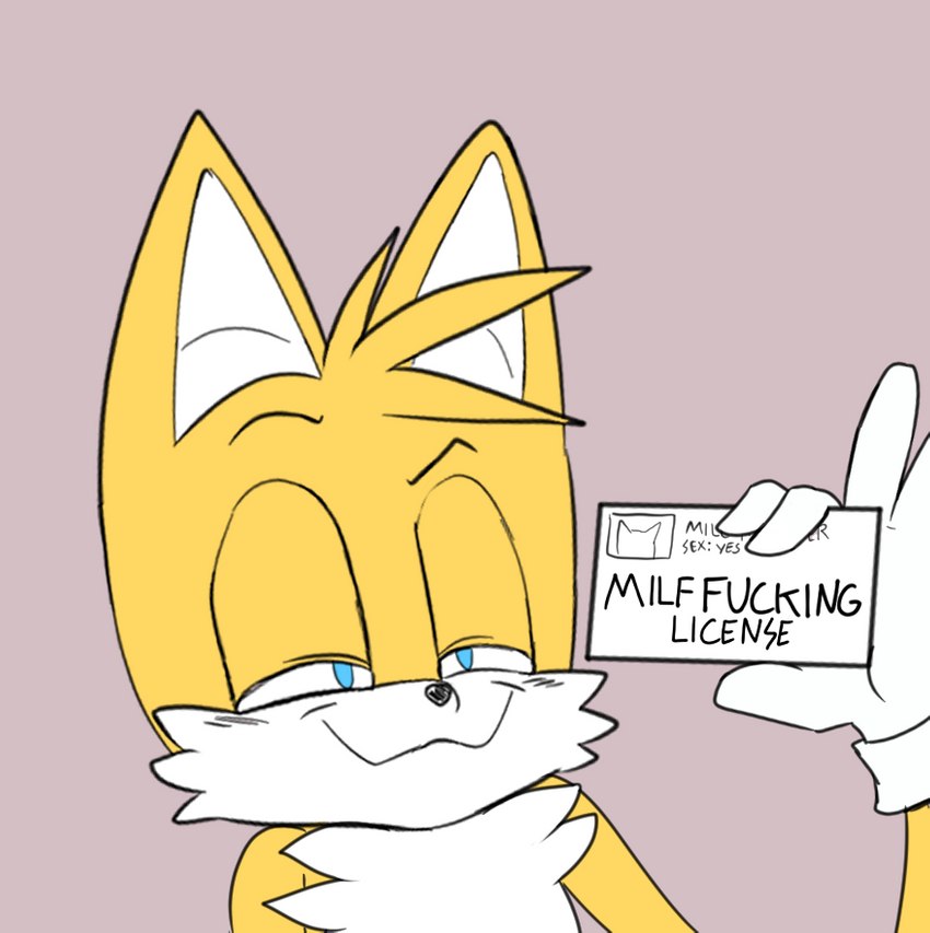 anthro black_nose blue_eyes clothing eyebrows fur gloves handwear holding_object humor license male profanity raised_eyebrow shitpost smile smug smug_expression smug_face solo white_body white_clothing white_fur white_gloves white_handwear yellow_body yellow_fur berkthejerk monsterfucker_license sega sonic_the_hedgehog_(series) miles_prower canid canine fox mammal meme