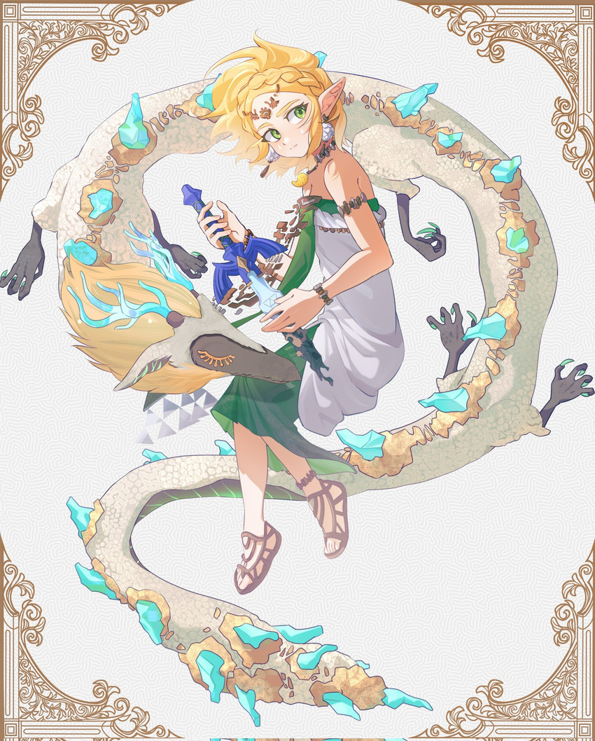 6_legs ambiguous_gender back_spikes blonde_hair claws clothed clothed_female clothed_humanoid clothing dress duo eyelashes eyes_closed female feral hair horn master_sword melee_weapon scales secret_stone spikes spikes_(anatomy) sword weapon white_body white_scales fifiwinofi mythology nintendo tears_of_the_kingdom the_legend_of_zelda light_dragon_(totk) princess_zelda dragon eastern_dragon humanoid hylian mythological_creature mythological_scalie scalie 2024 full-length_portrait hi_res portrait