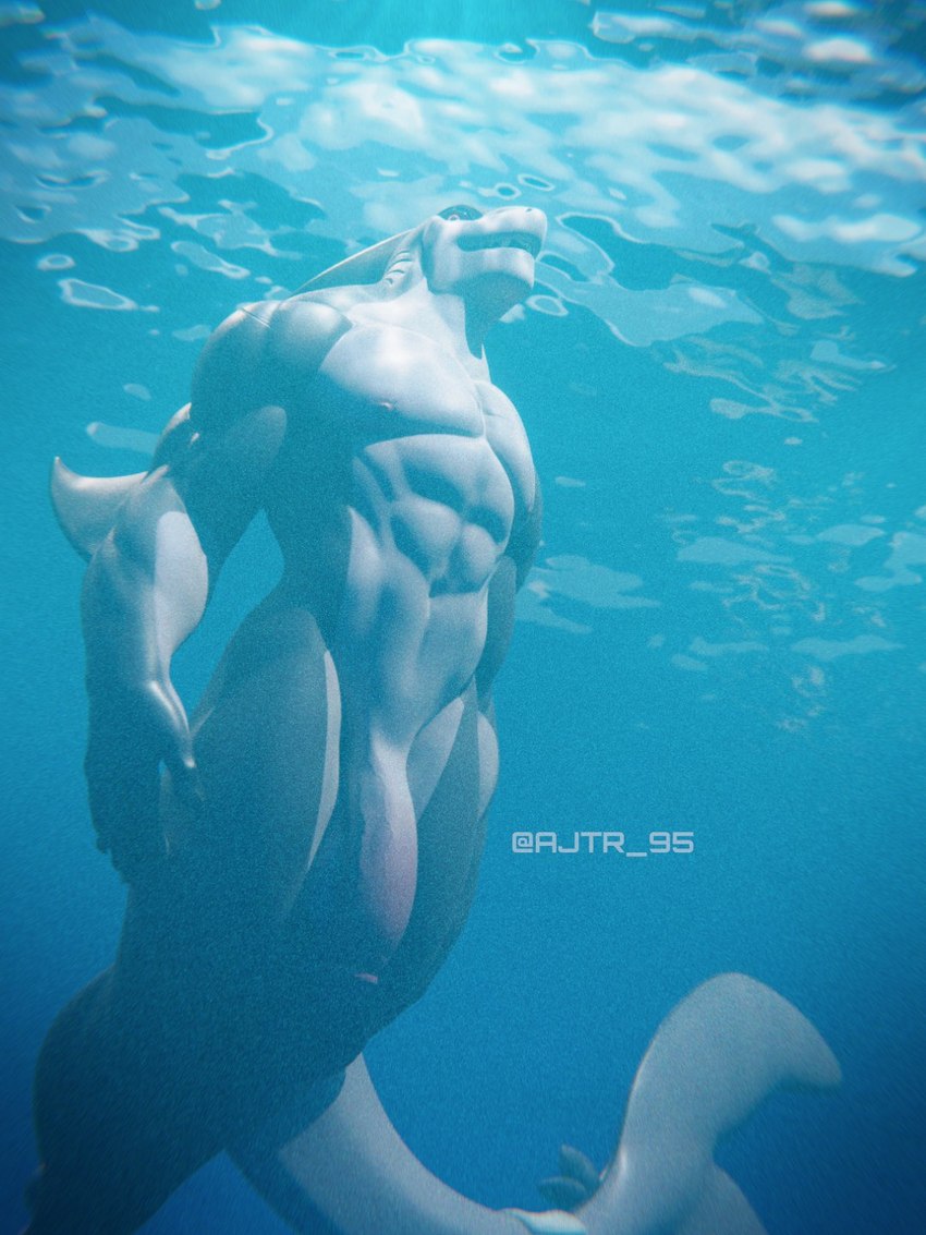 abs anthro balls big_balls big_muscles big_pecs big_penis fully_submerged genitals grey_body humanoid_genitalia humanoid_penis male multicolored_body muscular muscular_anthro muscular_male nipples nude pecs penis solo swimming underwater water white_body ajtr_95 kuyo_(arcadegig) fish marine shark 3:4 3d_(artwork) digital_media_(artwork) hi_res signature