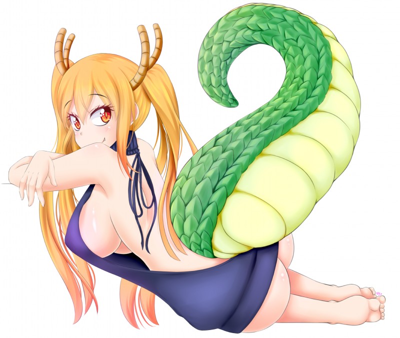 amber_eyes big_breasts blonde_hair blush bottomless breasts butt clothed clothing feet female green_body green_scales green_skin hair hindpaw horn long_hair looking_back paws scales side_boob simple_background skimpy smile solo sweater tail topwear virgin_killer_sweater white_background yellow_body yellow_skin ya-ya-tan meme_clothing miss_kobayashi's_dragon_maid mythology tohru_(dragon_maid) animal_humanoid dragon dragon_humanoid horned_humanoid humanoid mammal mythological_creature mythological_scalie scalie tailed_humanoid 2017 absurd_res hi_res meme