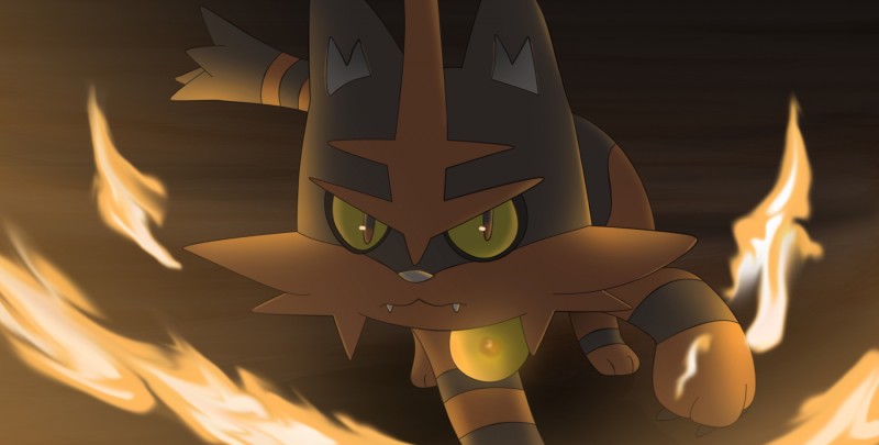 ambiguous_gender fangs feral fire looking_at_viewer solo teeth yellow_eyes all0412 nintendo pokemon felid generation_7_pokemon mammal pokemon_(species) torracat 2016 hi_res