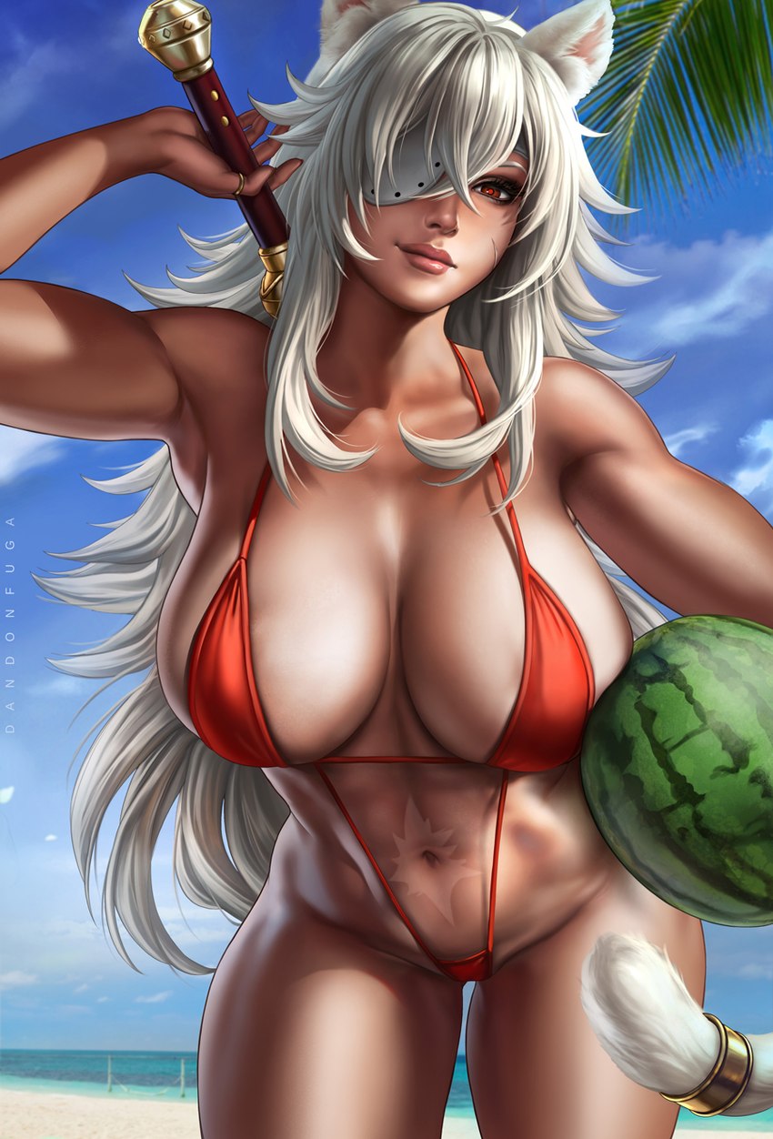 abs big_breasts bikini breasts cleavage clothed clothing female legwear muscular muscular_female solo string_bikini swimwear thick_thighs thigh_highs two-piece_swimsuit wide_hips dandon_fuga mushoku_tensei ghislaine_dedoldia animal_humanoid cat_humanoid felid felid_humanoid feline feline_humanoid humanoid mammal mammal_humanoid hi_res