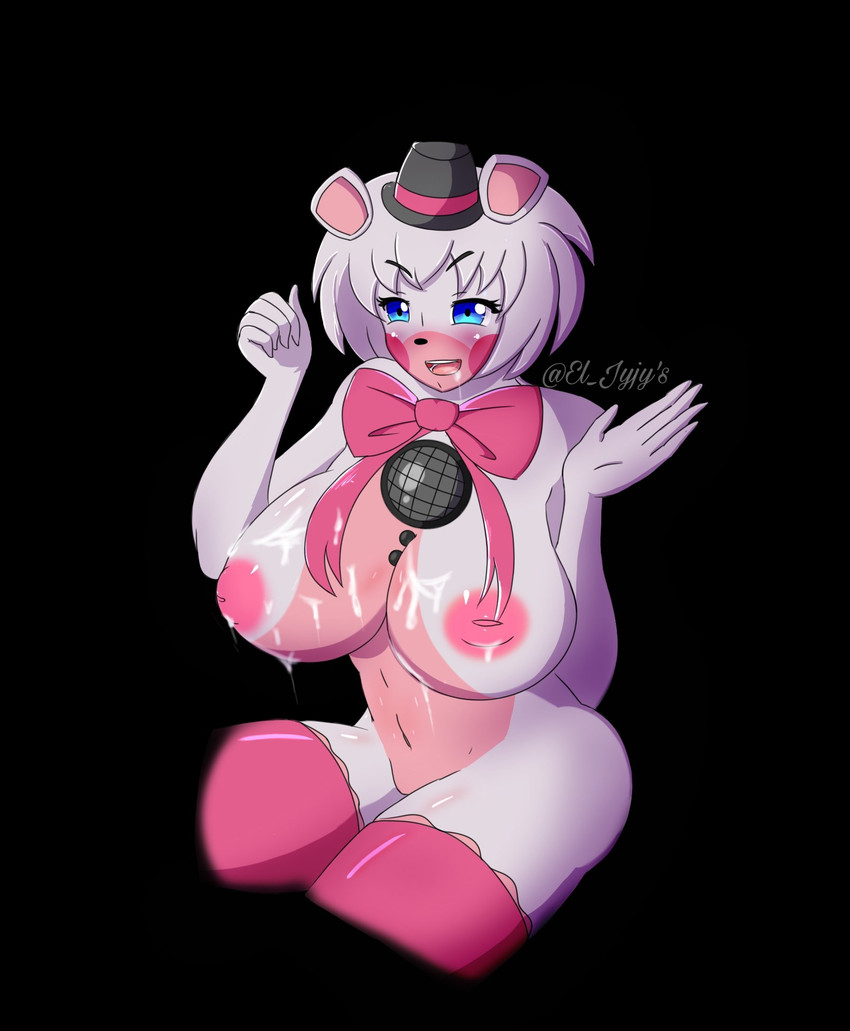 anthro big_breasts blue_eyes bodily_fluids bow_tie breasts clothing crossgender cum female genital_fluids hat headgear headwear mtf_crossgender jdraws8 five_nights_at_freddy's five_nights_in_anime scottgames sister_location funtime_freddy_(fnafsl) bear mammal 2021 hi_res