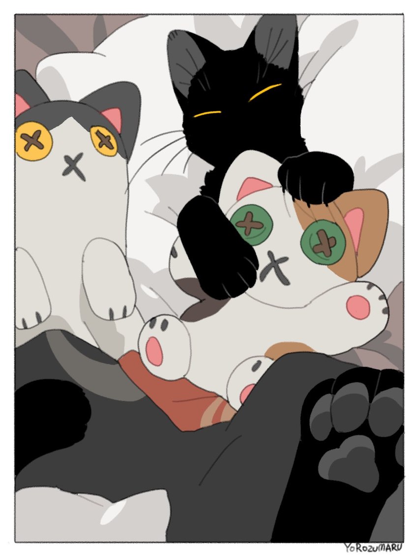 ambiguous_gender black_body eyes_closed feral pawpads plushie solo whiskers yorozumaru urushi_(yorozumaru) domestic_cat felid feline felis mammal 2022 hi_res