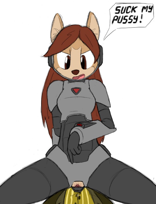 anthro armor brown_eyes brown_hair clothed clothing duo faceless_character faceless_male female genitals hair long_hair looking_at_viewer male male/female pubes pussy shirt solo_focus suit text topwear tg-0 adult_swim cartoon_network rick_and_morty arthricia alien felid mammal 2015 english_text hi_res