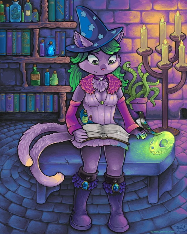 2_tails alchemist alchemy ambiguous_gender anthro arm_warmers armwear bone book bookshelf boots breasts candle clothed clothing detailed_background dress duo eyeball female feral footwear fur furniture gem green_eyes green_hair hair hat headgear headwear inside library looking_down magic_user multi_tail potion purple_body purple_fur shoes skull smile solo_focus tail tentacles text witch_hat tacoma asian_mythology east_asian_mythology japanese_mythology mythology emerey_(character) avian bird corvid dasyuromorph domestic_cat eurasian_magpie felid feline felis holarctic_magpie magpie_(corvid) mammal marsupial nekomata oscine passerine recently_extinct_species thylacine yokai 2018 4:5 digital_media_(artwork) digital_painting_(artwork) hi_res signature url