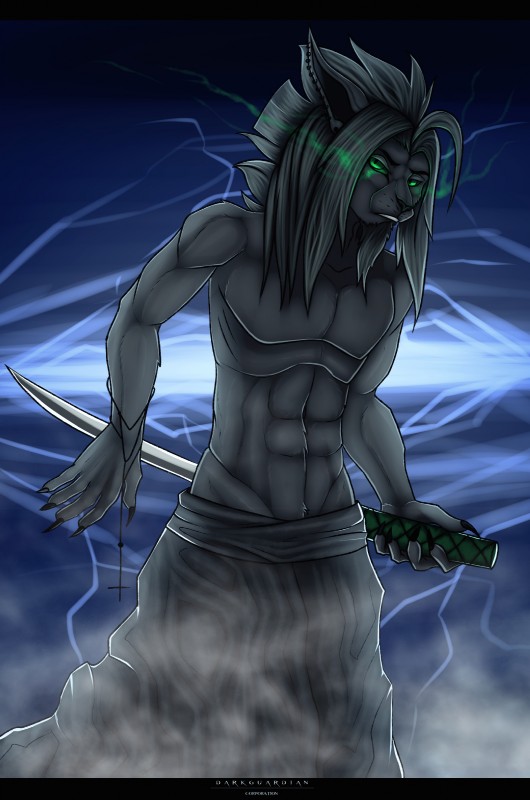 anthro fur god_of_death green_eyes hair isaak_schwarze looking_at_viewer male solo dark_guardian_corporation demon felid lion mammal pantherine absurd_res digital_media_(artwork) hi_res letterbox