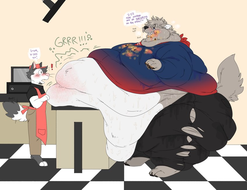 anthro duo male male/male obese overweight slob wiishyishii trinitystrike canid canine canis mammal wolf hi_res