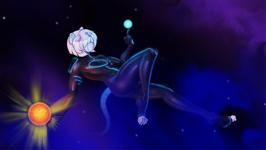 anthro covered_eyes femboy floating lying macro male on_back solo space spacesuit star tail tail_ridge terra_macro untier biscuit_(voltersky) mammal mouse murid murine rodent 16:9 widescreen