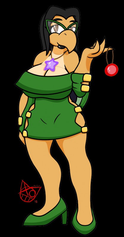 anthro big_breasts black_hair black_lipstick breasts clothed clothing dress eyewear female glasses hair jewelry lipstick long_hair looking_at_viewer makeup multicolored_body necklace non-mammal_breasts outline shell simple_background smile solo standing mr.ink_(artist) mario_bros nintendo katie_koopa_(character) koopa koopa_troopa reptile scalie 2018 absurd_res alpha_channel digital_media_(artwork) hi_res