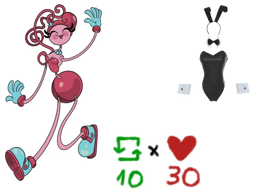 blush bunny_costume clothed clothing costume female hair interaction_drive like_goal not_furry pink_body pink_hair retweet_goal smile unknown_artist mob_entertainment poppy_playtime mommy_long_legs humanoid living_toy 4:3 official_art