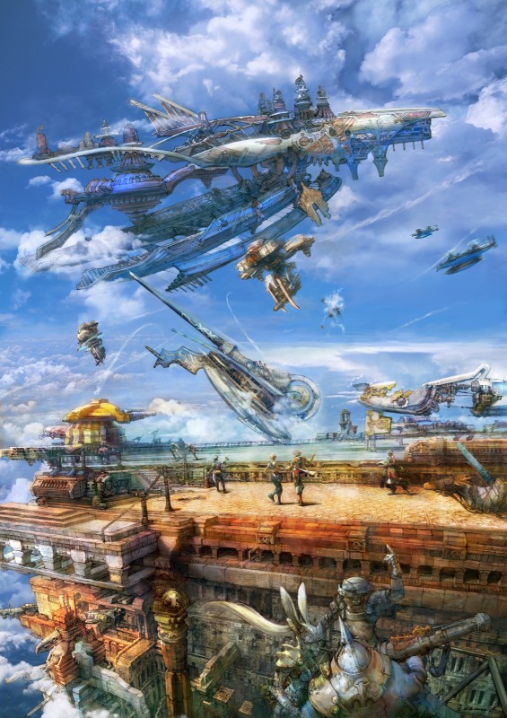 aircraft airship alternative_fashion amazing_background ambiguous_gender architecture armor battle clothing cloud day detailed_background fantasy feral flying gesture group gun hand_gesture hat headgear headwear helmet male military missile pointing ranged_weapon running scenery_porn sky soldier steampunk vehicle warrior weapon yoshida_akihiko final_fantasy final_fantasy_xii square_enix ashelia_b'nargin_dalmasca vaan_(final_fantasy) animal_humanoid avian chocobo human humanoid lagomorph lagomorph_humanoid leporid_humanoid mammal mammal_humanoid rabbit_humanoid seeq viera detailed hi_res official_art