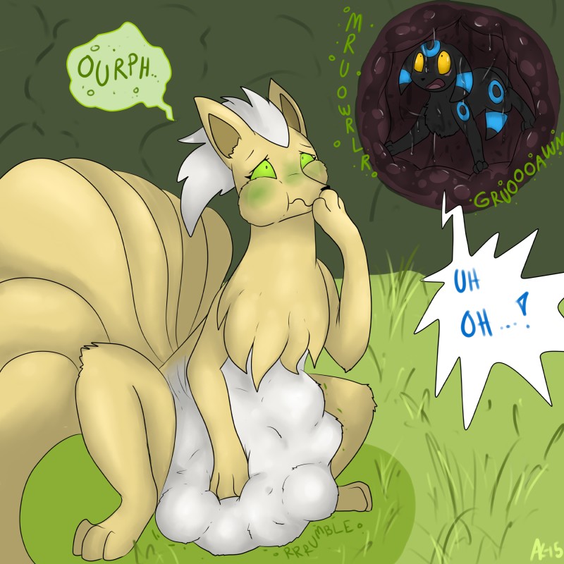 alternate_color ambiguous_gender belly burping duo female feral groan ill multi_tail nausea struggling tail vore pippuri nintendo pokemon fan_character ninetales_(tero-dragon) shiny_(s3eker) canid canine eeveelution generation_1_pokemon generation_2_pokemon mammal ninetales pokemon_(species) shiny_pokemon umbreon 1:1 2015 absurd_res hi_res story story_in_description female_(lore) male_(lore)