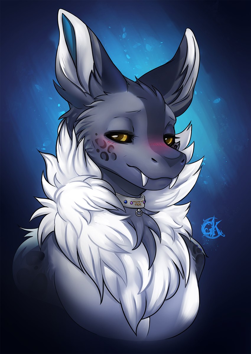 ambiguous_gender black_body black_fur black_sclera collar fur grey_body grey_fur smile teeth yellow_eyes gaiawolfess malakhael mythology dragon furred_dragon furred_scalie mythological_creature mythological_scalie scalie 2021 digital_media_(artwork) hi_res