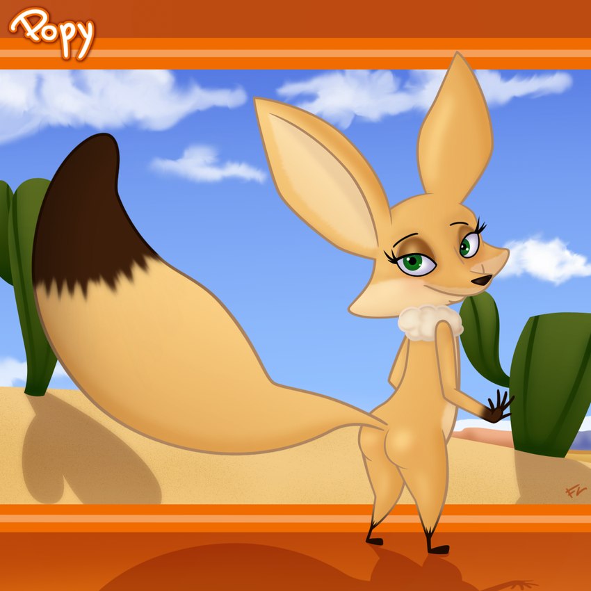 anthro bubble_butt butt cactus cloud desert dipstick_tail female fur looking_at_viewer markings neck_tuft plant tail tail_markings tuft frozenzombie oscar's_oasis popy canid canine fennec_fox fox mammal true_fox 1:1 2012 hi_res