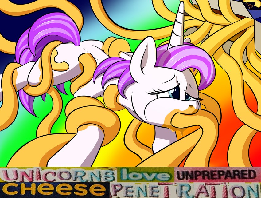 blue_eyes cheese cheese_everywhere cutie_mark dairy_products eyelashes female feral food food_fetish food_play forced hair horn humor long_horn macaroni macaroni_and_cheese mane oral oral_penetration pasta penetration ponification purple_hair purple_mane rape sex solo suggestive suggestive_food tail tentacle_in_mouth tentacle_penetration tentacle_rape tentacle_sex tentacles white_body anonymous_artist hasbro kraft my_little_pony mythology fan_character marecaroni_(oc) equid equine mammal mythological_creature mythological_equine unicorn hi_res