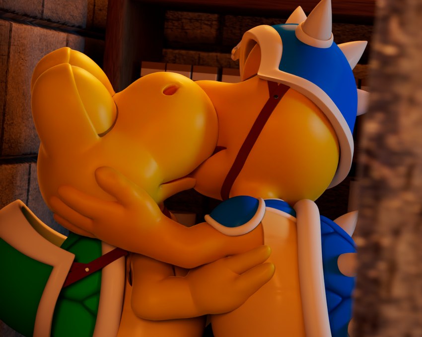 armor duo eyes_closed headgear helmet kissing making_out male male/male shell spiked_armor spiked_helmet spikes cinnamoncookies mario_bros nintendo the_super_mario_bros_movie koopa_general_(tsmbm) koopa koopa_paratroopa koopa_troopa reptile scalie turtle 3d_(artwork) 5:4 digital_media_(artwork)