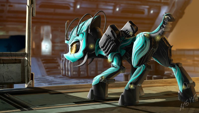 black_sclera cybernetics day detailed_background eyelashes female feral hooves machine outside quadruped solo standing zigword digital_extremes hasbro my_little_pony tencent warframe zanuka_(warframe) alien earth_pony equid equine horse hybrid mammal pony robot tenno 2017 crossover hi_res