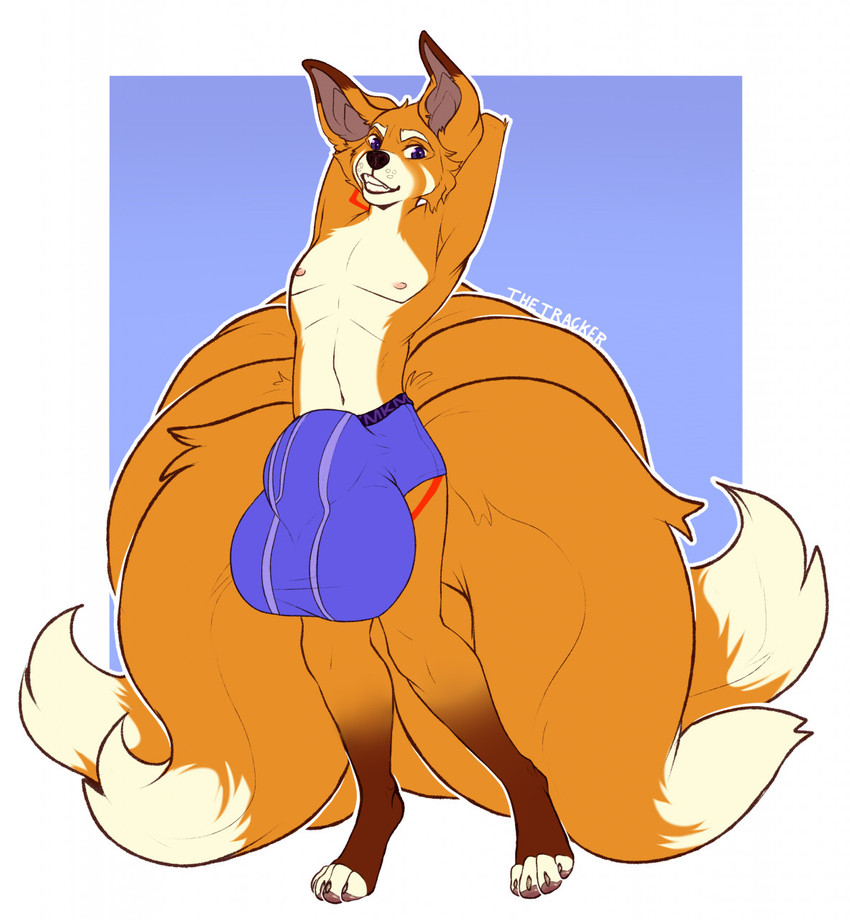 animal_genitalia anthro balls big_balls big_sheath boxer_briefs clothed clothing fur genitals huge_balls huge_sheath hyper hyper_balls hyper_genitalia hyper_sheath looking_at_viewer male nipples sheath simple_background smile solo underwear knottytracker hino_(secretly_yordle) canid canine canis fox hybrid mammal wolf hi_res