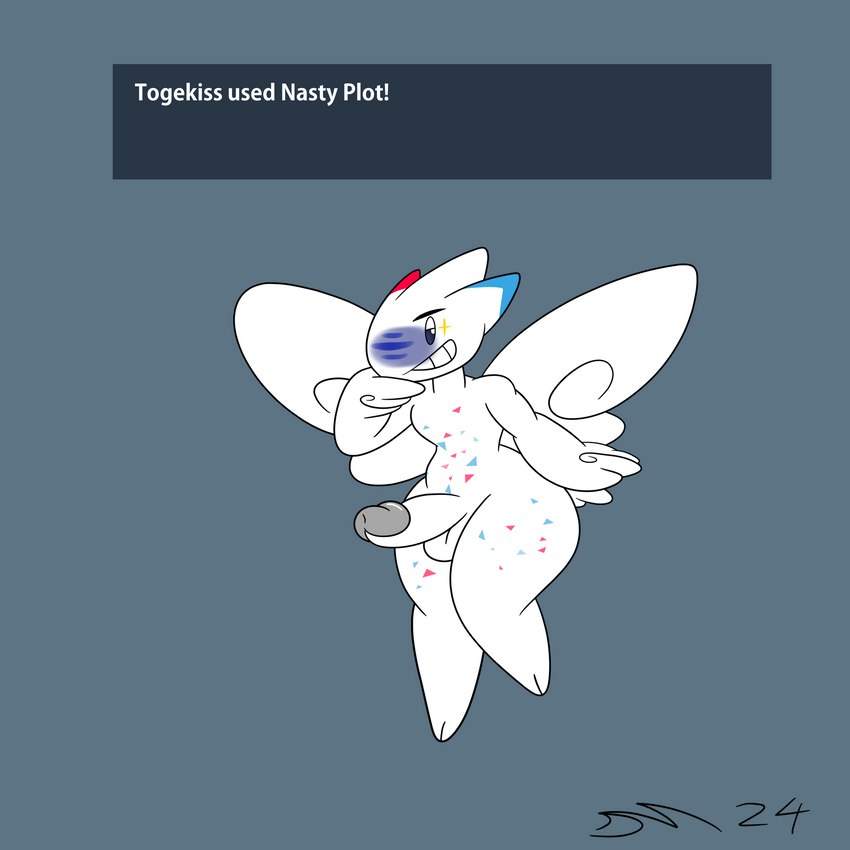 anthro beady_eyes blue_accents erection genitals male nude penis red_accents text white_body wings dirtymac nintendo pokemon generation_4_pokemon pokemon_(species) togekiss 1:1 absurd_res english_text hi_res