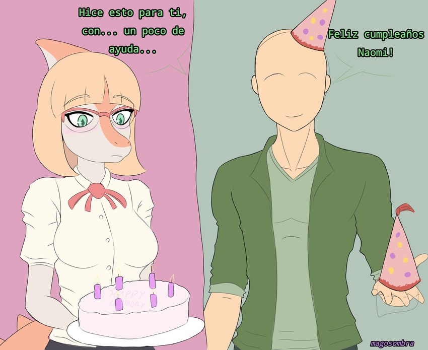 anthro bald biped birthday birthday_cake blonde_hair blush bone_frill bow_tie breasts cake candle clothed clothed_anthro clothed_female clothed_human clothed_male clothing dessert dialogue duo eyebrow_through_hair eyebrows eyewear featureless_face female fingers food frill_(anatomy) front_view glasses green_clothing green_eyes green_jacket green_shirt green_topwear hair holding_object humanoid_hands jacket male male/female medium_breasts medium_hair multicolored_body multicolored_scales non-mammal_breasts open_clothing open_jacket open_topwear orange_body orange_scales raised_eyebrows red_bow_tie scales shirt simple_background smile spiked_tail spikes spikes_(anatomy) standing tail talking_to_another text topwear translucent translucent_hair two_tone_body two_tone_scales white_body white_scales magosombra cavemanon_studios goodbye_volcano_high snoot_game anon_(snoot_game) naomi_(gvh) dinosaur hadrosaurid human mammal ornithischian ornithopod parasaurolophus prehistoric_species reptile scalie 2024 artist_name colored half-length_portrait hi_res portrait spanish_text translated