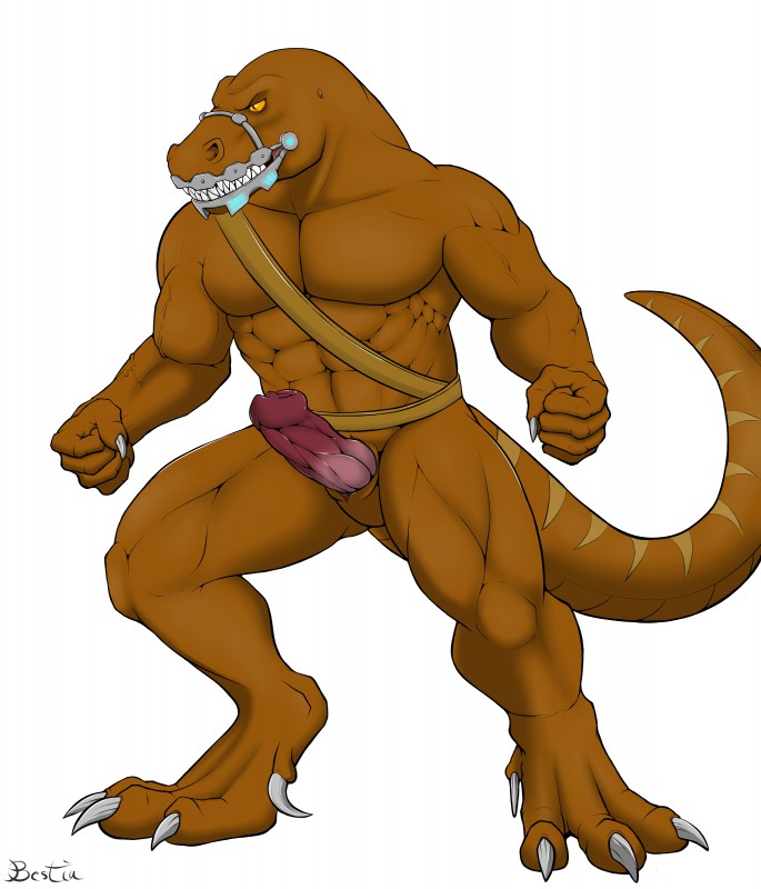 abs animal_genitalia anthro biceps big_muscles biped brown_body brown_skin claws craft dangerous erection feet genital_slit genitals male muscular muscular_anthro muscular_male paws pecs penis pose power solo standing vein firewind2510 extreme_dinosaurs bad_rap dinosaur dromaeosaurid prehistoric_species reptile scalie theropod velociraptor absurd_res hi_res